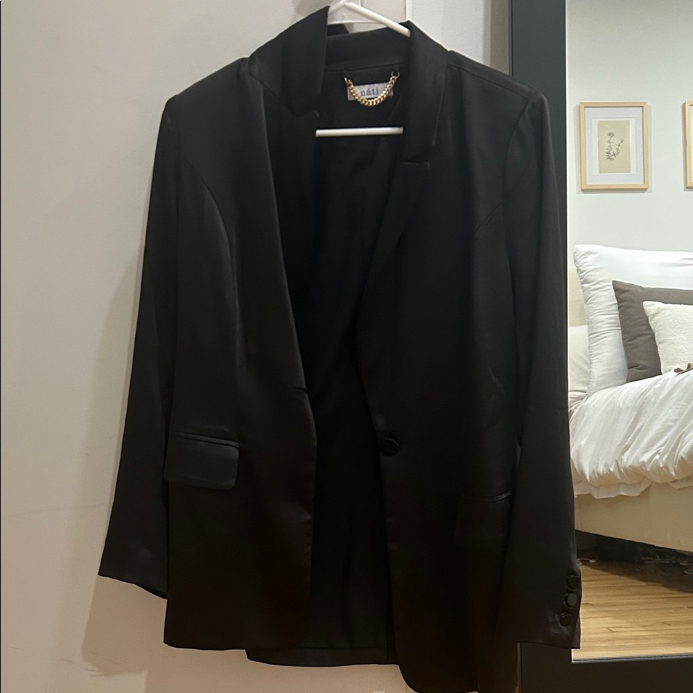 Black Satin Oversized Blazer